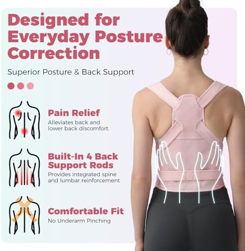 Posture Corrector for Women and Men Upgraded Back Brace, Adjustable Back Support for Upper and Lower Back Pain Relief, Shoulder Straightener for Hunchback, Thoracic, Scoliosis, Lumbar, Spine (Pink, M) - Image 2