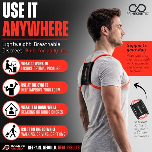 PRIMEKINETIX PostureMedic Dynamic Posture Corrector - Active Resistance Training System for Upper Back Strengthening & Shoulder Alignment - Stretches Chest, Strengthens Back - Doctor Recommended - Size S (Red) - Image 6