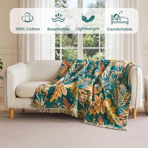 MSGKV Boho Throw Blanket 50"x60" Cotton Summer Floral Blanket for Couch - Image 2
