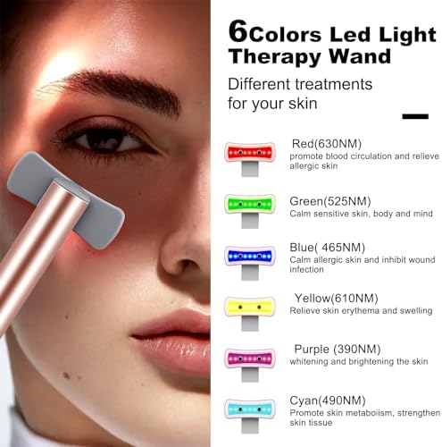 Red Light Therapy for Face, 6 in 1 LED Light Therapy Eye Equipment for Skin,Face Wand with Facial Massager, Skincare Facial Wand,Vibration, Thermal, Microcurrent，Portable Beauty Tools - Image 2