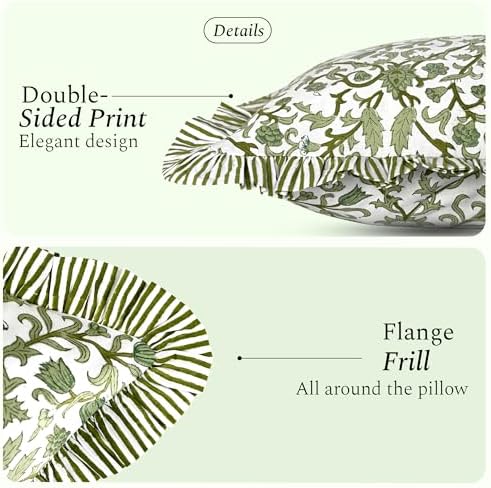 CPC Meadow Vine Hand Block Print 100% Cotton Ruffle Throw Pillow Cover 24x24 inch with Hidden Zipper Decorative for Couch, Bed, Sofa, Farmhouse, Cottagecore Decor Gift Christmas Fall Thanksgiving - Image 2