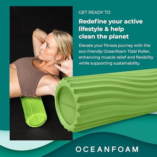 Oceanfoam Tidal Roller - Algae Green - Muscle Massage Foam Roller for Back Pain & Stretching - Firm and Ergonomic Wide Wave Textured - Yoga, Athletics, & Wellness - Full Size, 20" x 5" - Image 3
