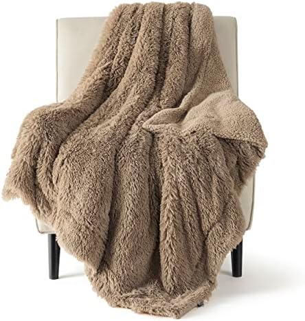 Bedsure Faux Fur Fluffy Sherpa Throw Blanket Couch Twin Brown 60"x80" by Unknown