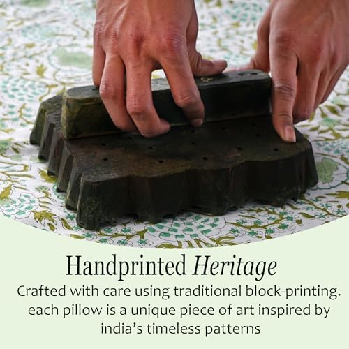 CPC Block Print Ruffle Throw Cover Agate Green 16"x16" Inch Pack of 2-100% Cotton Ruffle Couch Decorative Boho Pillows Case for Living Room, Bedroom, Sofa, Farmhouse Gift for Spring, Mother's Day - Image 5