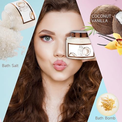 Coconut Vanilla Spa Gifts, 7Pcs Perfect Spa Gift Baskets for Women & Men - Image 4