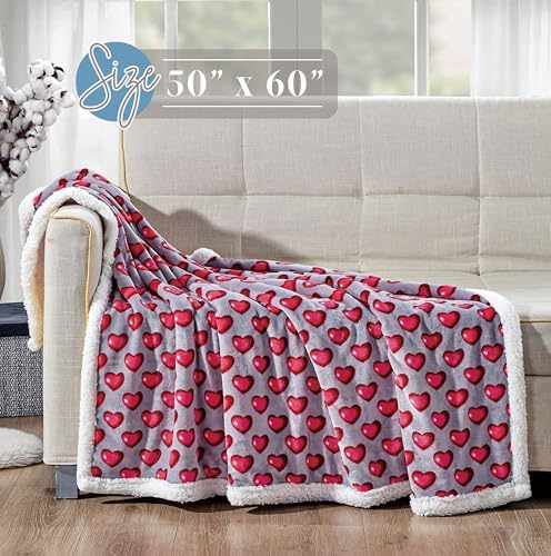 Elegant Comfort Luxury Valentine’s Day Sherpa Throw Blanket Ultra-Soft Cozy Velvet Pink Hearts Fleece Throw-Micromink Sherpa for Her, Wife, Girlfriend, Sherpa Reversible Blanket- Juliette - Image 4