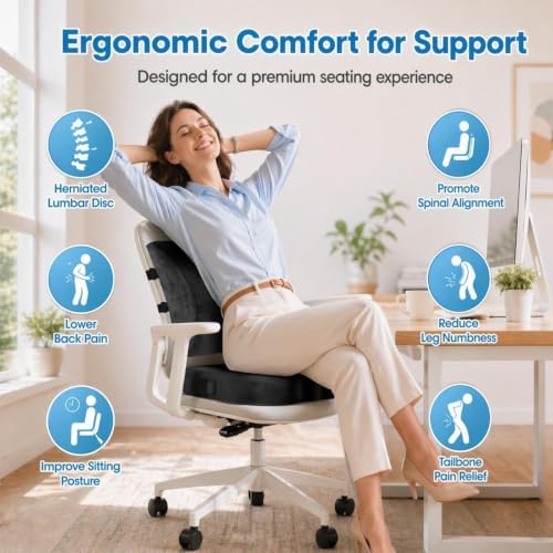 CloudBliss Ergonomic Seat Cushion & Lumbar Support Pillow Set, Grey, Large - Image 2