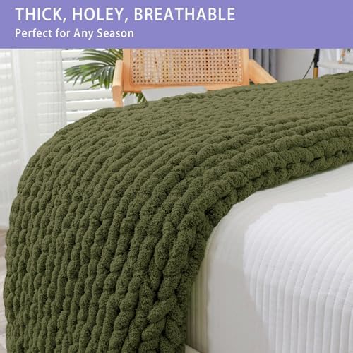 Bigacogo Chunky Knit Throw Blanket for Couch, 40x40 inches, Yellow Green - Image 4