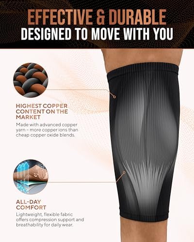 TheraCopper Copper Calf Compression Sleeve for Women & Men (Medium, 2 Pack) - Image 3