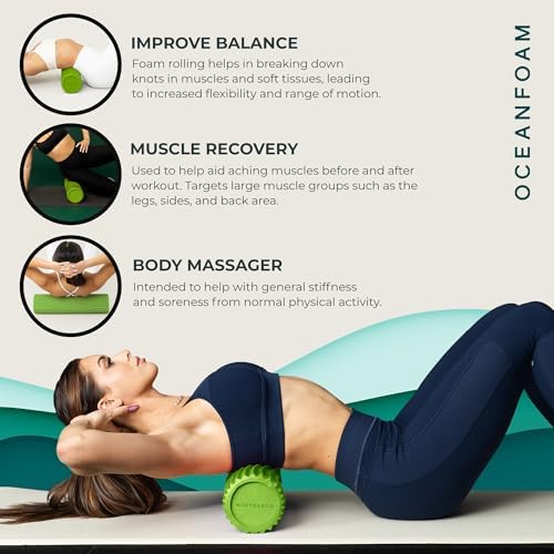 Oceanfoam Tidal Roller - Algae Green - Muscle Massage Foam Roller for Back Pain & Stretching - Firm and Ergonomic Wide Wave Textured - Yoga, Athletics, & Wellness - Full Size, 20" x 5" - Image 5