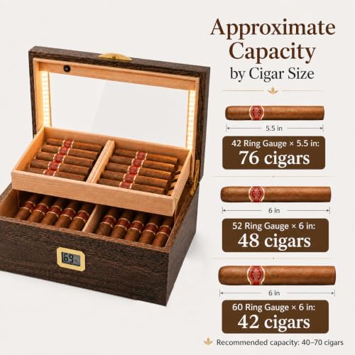 Woodronic Cigar Humidor Box, Glass Top Desktop Humidor - Image 2