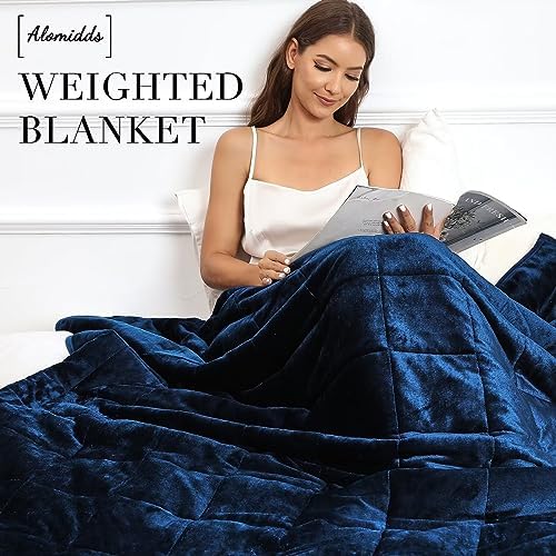 Alomidds Twin Size 12lbs, Weighted Blanket for Adults, Fluffy Warm Sherpa & Cozy Soft Flannel Thick Heavy Blanket Great for Sofa Bed, 48x72 inches, Navy - Image 3