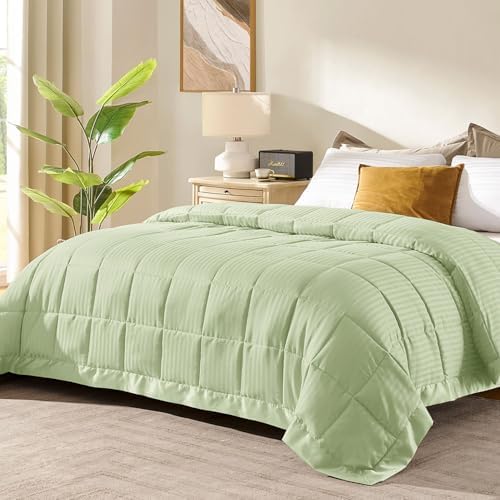 downluxe King Size Blanket with Satin Trim, Lightweight Down Alternative King Blanket for All Season, Machine Washable (Sage Green, 108 x 90 Inch) by Downluxe