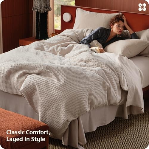 Bedsure PureWoven Cotton Waffle Weave Duvet Cover, Linen, Duvet Cover Only - Image 6