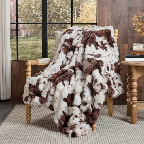Lotus Karen Faux Fur Throw Blanket Cow Print-Dark Brown, Fluffy Fuzzy Plush Bubble Blanket for Couch, 80x60 Inches Cozy Shaggy Rabbit Blanket, Luxury Decorative Gifts for Sofa Bedroom Living Room. by LotusKaren