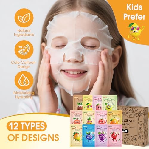 KONEUK 84 Pack Cute Fruit Face Mask for Kids Girls, Skin Care for Teens - Image 4