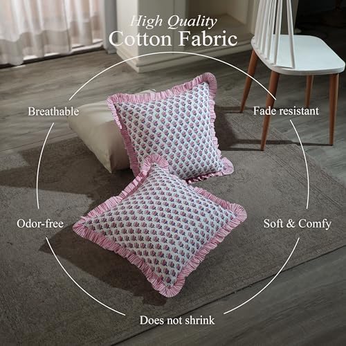 CPC Pink Sapphire Ruffle Throw Pillow Covers for Couch, 20x20 Inch Cotton Stripe Ruffle Couch Pillows for Living Room, Hidden 16 Inch Zipper Boho Pillow Case or Cute Outdoor Pillows - Image 3