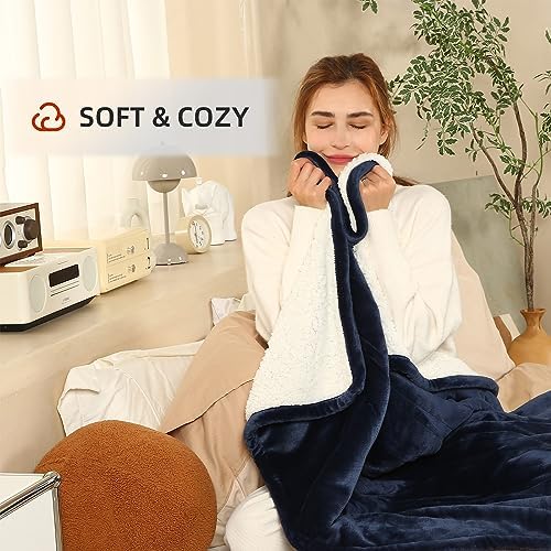 ESTINGO Heated Blanket Twin Size, Fast Heating Blanket with 5 Heating Levels & 10 Hours Auto Off, Soft Cozy Sherpa Electric Throw Blanket for Home Bedding, Machine Washable, 62"x84", Navy Blue - Image 3
