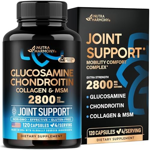 Glucosamine Chondroitin MSM Collagen - Joint Supplements 2800 mg - 120 Caps by NUTRAHARMONY