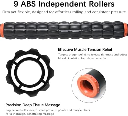 Muscle Roller Massage Roller Stick- Deep Tissue Fascia Blaster for Myofascial Pain Relief, Lymphatic Drainage & Body Sculpting, Handheld Physical Therapy & Recovery Tool ​(Orange Black) - Image 3