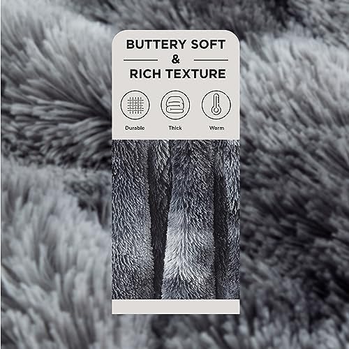 Bedsure Faux Fur Fluffy Sherpa Fleece Queen Bed Blanket Grey 90"x90" - Image 2