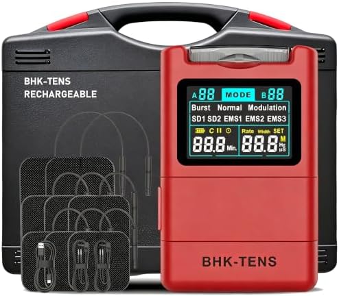 Digital TENS Unit with 8 Electrodes Pads, EMS TENS Unit Muscle Stimulator for Back Pain Relief, Upgraded Color LCD TENS Machine, Rechargeable Tens Massager for Neck Pain Relief, Sciatica Pain Relief by BHKTENS