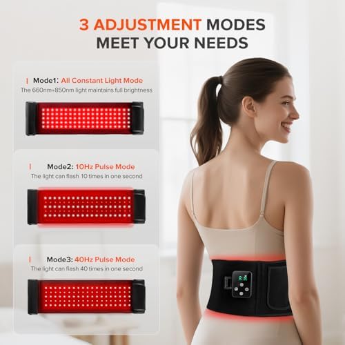2-in-1 Cordless Red Light Therapy Belt, Wired & Wireless Controller 3000mAh Rechargeable Battery Magnetic LED Screen, 49" * 7" Wearable 660nm & 850nm Red Light Therapy Wrap Belt for Body - Image 5