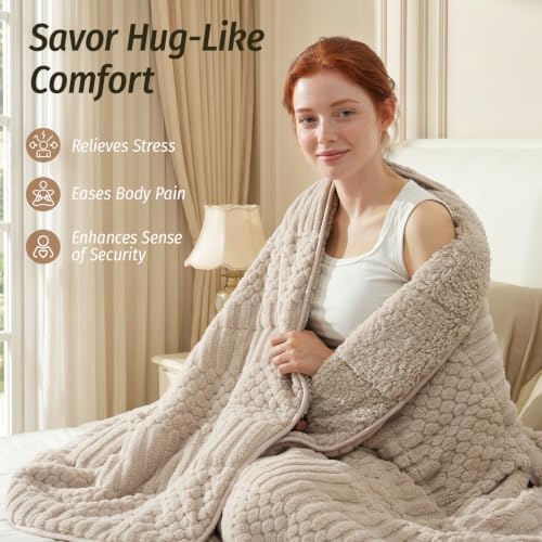 Wemore Sherpa Fleece Weighted Blanket for Adults, 48" x 72" 15 lbs Beige - Image 3