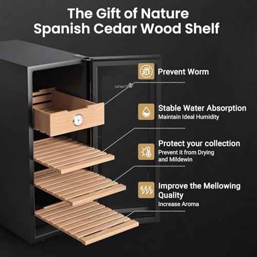 KingChii 33L Electric Cigar Humidors with Temperature Control System, Cigar Cabinet with Spanish Cedar Wood Shelves & Hygrometer, Gifts for Men (4 Layers 250 Capacity) - Image 4