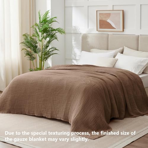 100% Cotton Muslin Blanket California King 120" x 90", 6 Layers Breathable and Lightweight Oversized Blankets for Bed, Soft Cooling Gauze Blanket for Adults All Season, Tan - Image 2