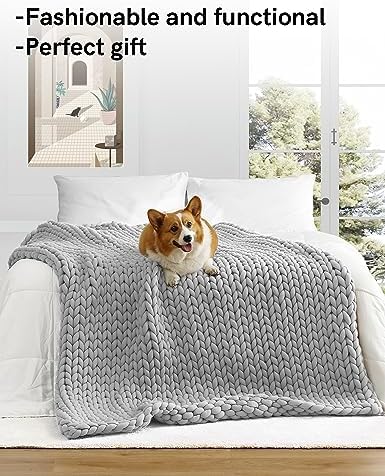YnM Weighted Blanket, Handmade Chunky Yarn Knitted Design, Soft and Cozy, Temperature Regulating and Breathable, Machine Washable Throw for Sleep or Home Decor (Silver Grey, 60x80 Inch, 15lbs) - Image 4