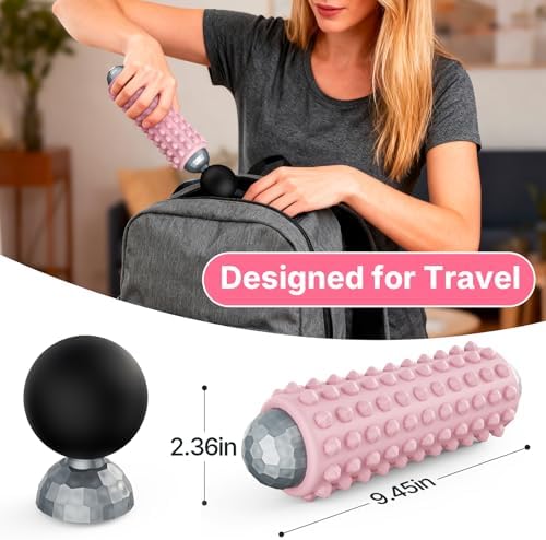 Mini Electric Massage Roller 4 Speeds Vibrating Massage Ball, 2-in-1 Portable Muscle Massager Gun & Roller for Muscle Relief, Detachable Heads, Rechargeable, For Fitness, Office, Travel (Pink) - Image 4