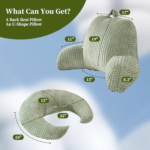 19" Reading Pillow for Bed,U Shaped Arm & Elbow Support,Green Flannel - Image 3