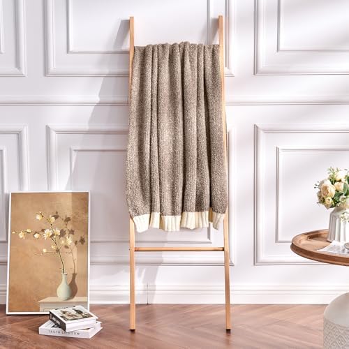 CozeCube Reversible Knitted Throw Blanket, Brown White Melange 50"x60" - Image 7