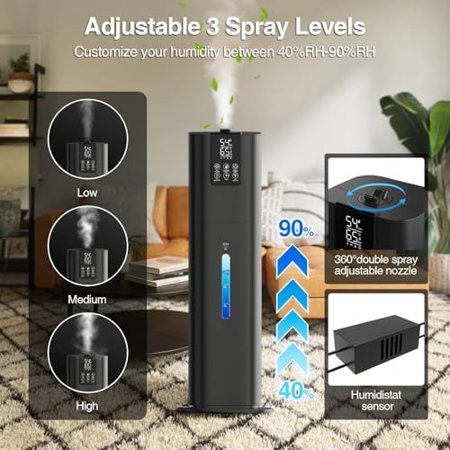 Honovos Smart Humidifiers Large Room Bedroom Home, 2.11Gal(8L) Quiet Top Fill Cool Mist Humidifier, Smart App & Remote Control, 3 Speed Humidifier with 360° Nozzle, Humidity Setting for Baby Office - Image 5