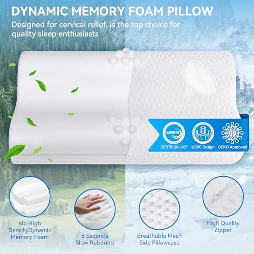 Cervical Neck Pillow for Pain Relief- Queen Size Adjustable Cooling Pillow for Sleeping, Memory Foam Pillows for Neck Shoulder, Ergonomic Contour Bed Pillow for Side, Stomach & Back Sleepers - Image 3