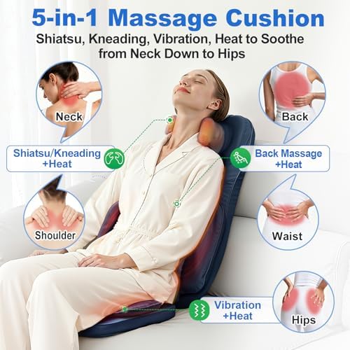 Massage Chair Pad with Dual Neck Modules and Heat, Navy Blue - Image 2