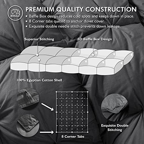 Luxurious Goose Down Feather Fiber Comforter King/California King Size Duvet Insert, Pinch Pleat Ruffled Twisted Flower, Premium Baffle Box, 100% Egyptian Cotton Cover, 75 oz. Fill Weight, Gray - Image 4