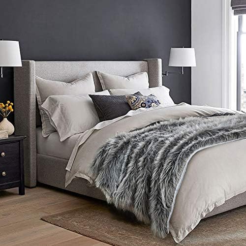 Luxury Faux Fur Throw Blanket, Grey and Black High Pile Mixed Throw Blanket, Super Warm, Fuzzy, Elegant, Fluffy Decoration Blanket Scarf for Sofa, Couch and Bed, 50''x 60'' - Image 6