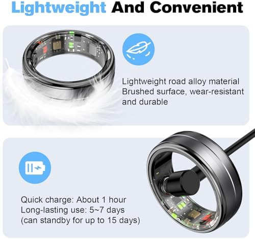 Smart Ring Health Tracker for Men/Women,Fitness Ring Sleep Tracker,Fast Charging for Long-Lasting Use,for Pedometer Exercise,Monitor Sleep, Heart Rate, Stress,Waterproof (Black, 10) - Image 6