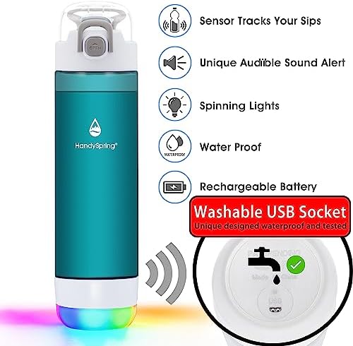 Smart Water Bottle with Reminder To Drink Water, Lights And Sound, Water Intake Tracker, Rechargeable, Tritan Plastic, Spout Hydrate Glow Bottle 26 Oz, Smart Hydration Reminder (Green) - Image 6