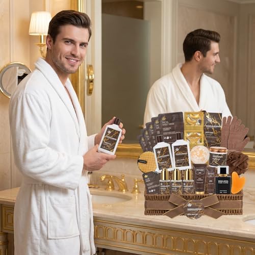 Sandalwood 32 Pcs Bath & Body Gifts Basket for Men, Beard Grooming Gift Set - Image 4