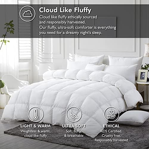 Luxurious White Solid Medium Weight, Oversize California King Size Goose Feathers Down Comforter for All-Season, 108 X 98 inches, Premium Baffle Box, 100% Egyptian Cotton Cover, 80 oz. Fill Weight - Image 2