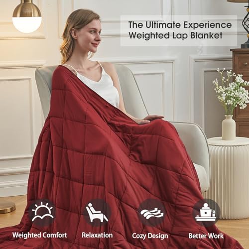 Weighted Blanket for Adults 12lbs, 48"x72", Twin Full Size Cooling Heavy Throw Blanket for 110-130lbs, Microfiber Soft Big Blankets Weighted Comforter, Red - Image 4