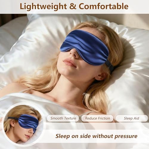 Sleep Mask Silk Eye Mask for Men Sleeping Mask, Adjustable Elastic Strap for Night Shading Sleep Mask, Soft and Comfortable for Both Men and Women (Dark Blue, 3 Packs) - Image 2