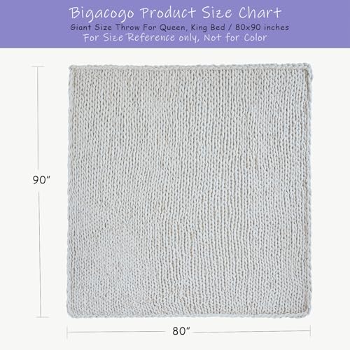 Bigacogo Chunky Knit Throw Blanket for Couch, 80x90 inches, Ivory - Image 2