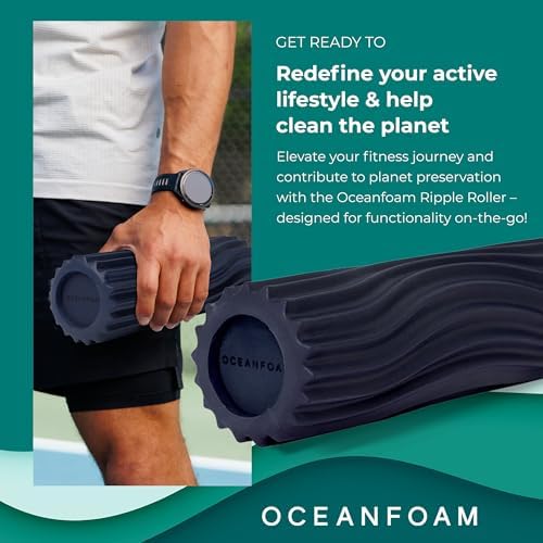 Oceanfoam Ripple Travel Foam Roller (11" x 3.35") Firm Mini Foam Roller for Physical Therapy, Deep Tissue Massage, Back Pain, High Density, Ergonomic Wave Textured, Yoga, Pilates, Exercise (Dark Navy) - Image 4