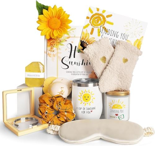 Birthday Gifts for Women, Sending Sunshine Christmas Gifts, Get Well Soon Gifts Basket Care Package Unique Spa Gifts Box with Wine Glasses for Thinking of You Her Sister Best Friend by SuhctuptxAccompanyUInLife
