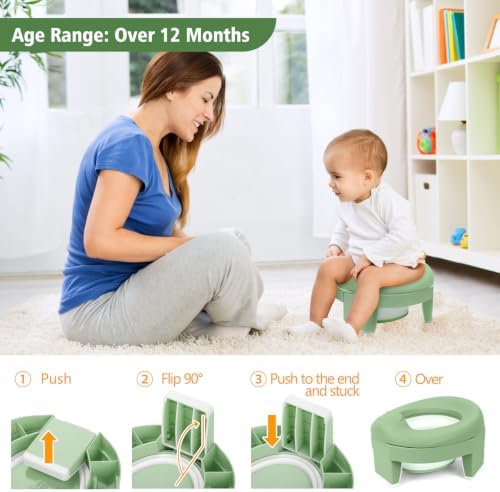 MCGMITT Portable Potty for Kids Travel - Foldable Training Toilet Chair for Toddler Girls with Storage Bags, Potty Training Toilet for Outdoor and Indoor Easy to Clean(Green) - Image 2