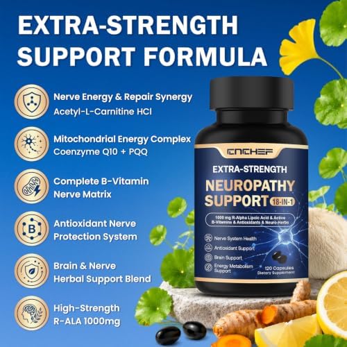 Neuropathy Support Nerve Supplement – 1000mg Advanced R-Alpha Lipoic Acid, L-Carnitine, Benfotiamine, PQQ,CoQ10,Magnesium & B-Complex for Nerve Health,Antioxidant & Cellular Energy,Vegan 240 Capsules - Image 5